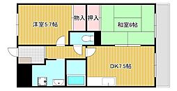 御園ハイツ1 2DKの間取図画像