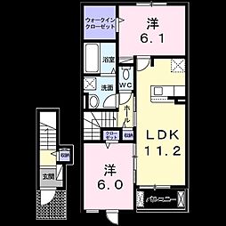 Yフォレスト八日市II−B 2階2LDKの間取り
