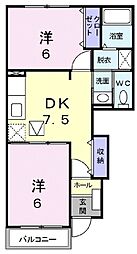 アネックスI 1階2DKの間取り