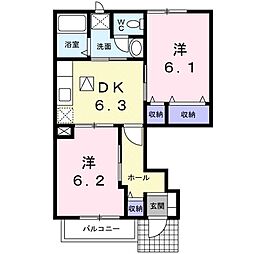 アーバンガーデン　B 1階2DKの間取り