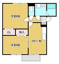 ダイワヴィラノルテA棟 2DKの間取図画像