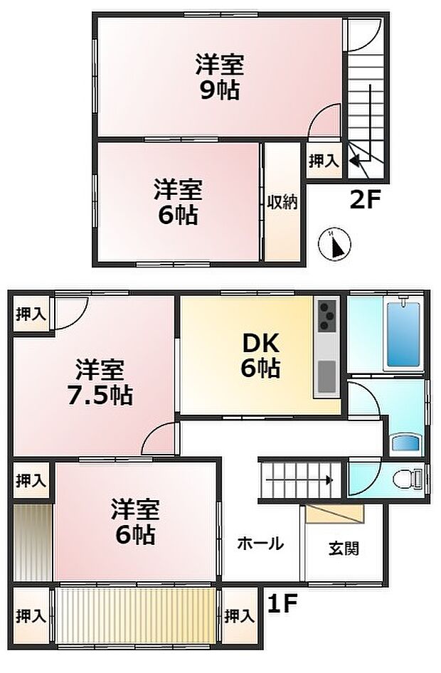 粕屋町仲原1丁目戸建(4DK)の間取り