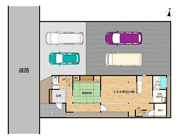 【リフォーム済】敷地図です。カースペースだけでなく車庫があります。車好きの方、友達が多く来客の多い方にオススメです。