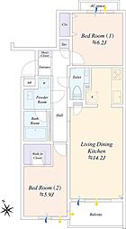 プレスティージュ目黒東山 2LDKの間取図画像