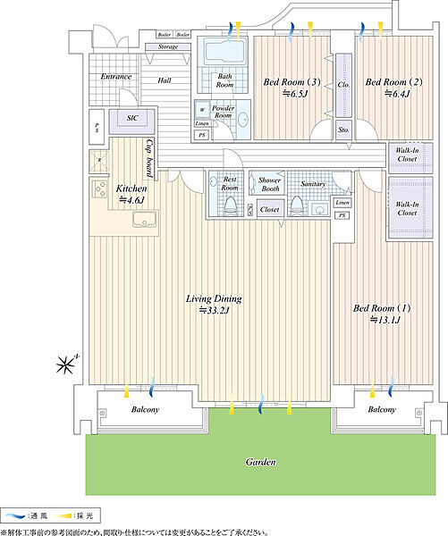 150m2超の南東向き３LDKでLDKは37帖超に専用庭付き！