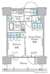 都営大江戸線 勝どき駅 徒歩13分の賃貸マンション 13階1LDKの間取り