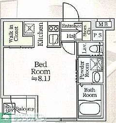 東京メトロ有楽町線 月島駅 徒歩4分の賃貸マンション 2階ワンルームの間取り