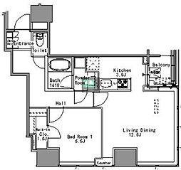 JR山手線 浜松町駅 徒歩3分の賃貸マンション 5階1LDKの間取り