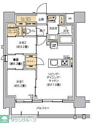 JR京浜東北・根岸線 田町駅 徒歩15分の賃貸マンション 13階2LDKの間取り