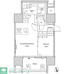 ザ・パークハビオ北千住 9階1LDKの間取り