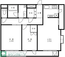 アーバングレイス 2階2LDKの間取り