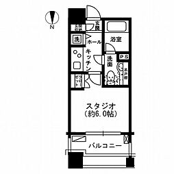 レジディア市ヶ谷 6階1Kの間取り