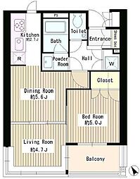 MMガーデン 4階2DKの間取り