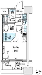 パークアクシス御茶ノ水ヒルトップ 10階ワンルームの間取り