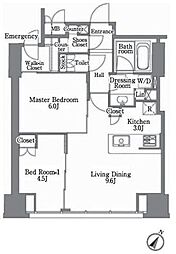 レキシントンスクエア白金高輪 11階2LDKの間取り