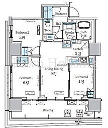 HARUMI　FLAG　PORT　VILLAGE　Ｂ棟 15階3LDKの間取り