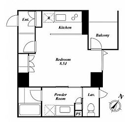 ＫＤＸレジデンス白金II 2階ワンルームの間取り