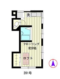 ひかりハイツ 2階ワンルームの間取り