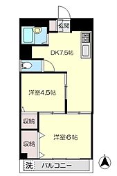 本橋マンション 2DKの間取図画像