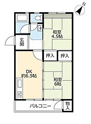 UR都市機構豊明団地46棟 2DKの間取図画像
