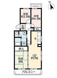 UR都市機構徳重団地6号棟 3LDKの間取図画像