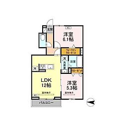 アヴェニール萩 1階2LDKの間取り