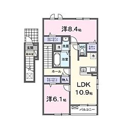 リヴィエール・ピリエI 2階2LDKの間取り