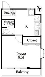 オールリ 1Kの間取図画像