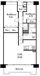 エクセル市川 2LDKの間取図画像