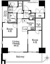 ユニハイム中之島堂島川タワーレジデンス 2LDKの間取図画像