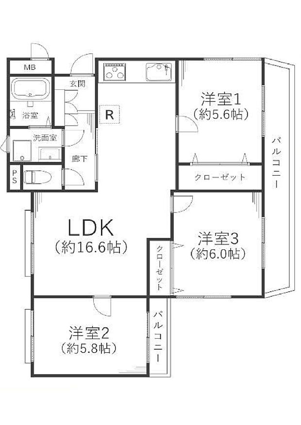ライオンズマンション南太田(3LDK) 2階の間取り