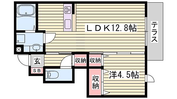 サニーDハウス芝町イーストE棟 ｜兵庫県三木市芝町(賃貸アパート1LDK・1階・41.99㎡)の写真 その2