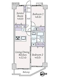 朝日シティ・パリオ中目黒 2SLDKの間取図画像
