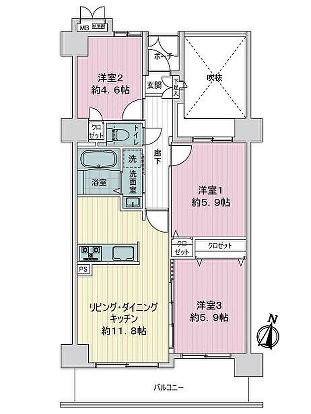 グランヴェルジェ西台(3LDK) 7階の間取り