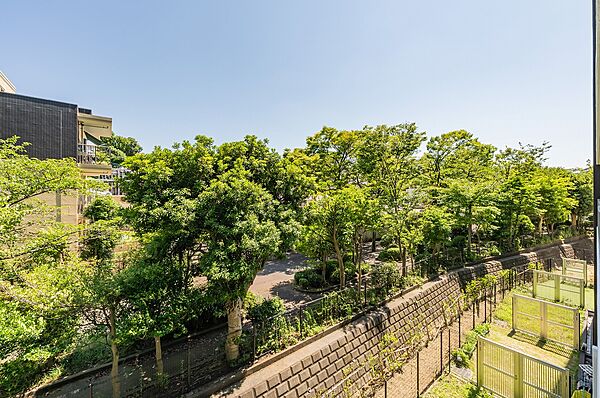 南東向きバルコニーからの眺望です。一面に緑が広がります。