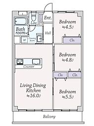 秀和亀戸天神橋レジデンス 3LDKの間取り
