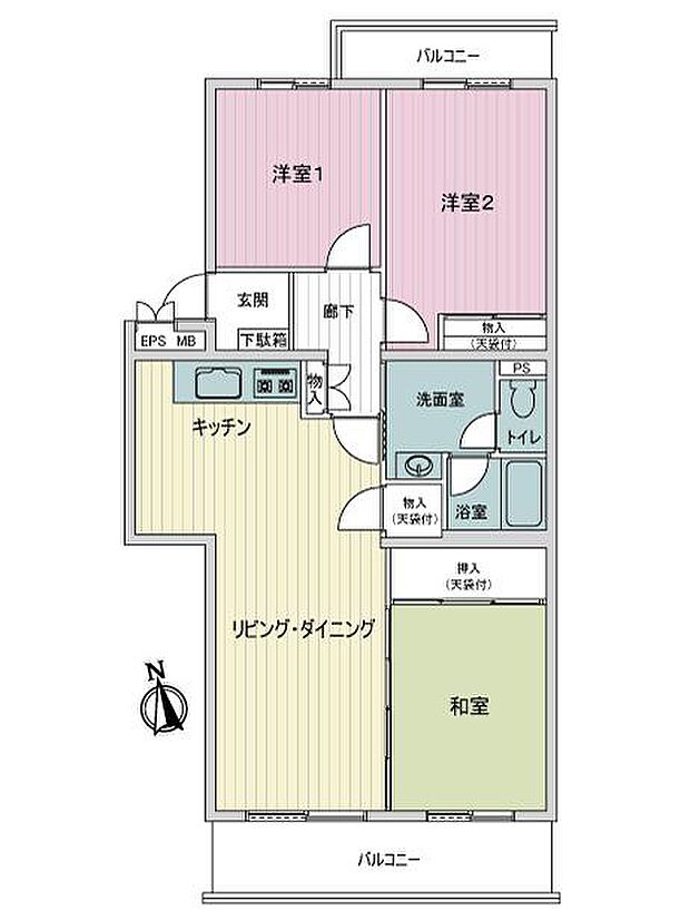 新松戸ユーカリパークハウスＢ棟(3LDK) 4階の間取り