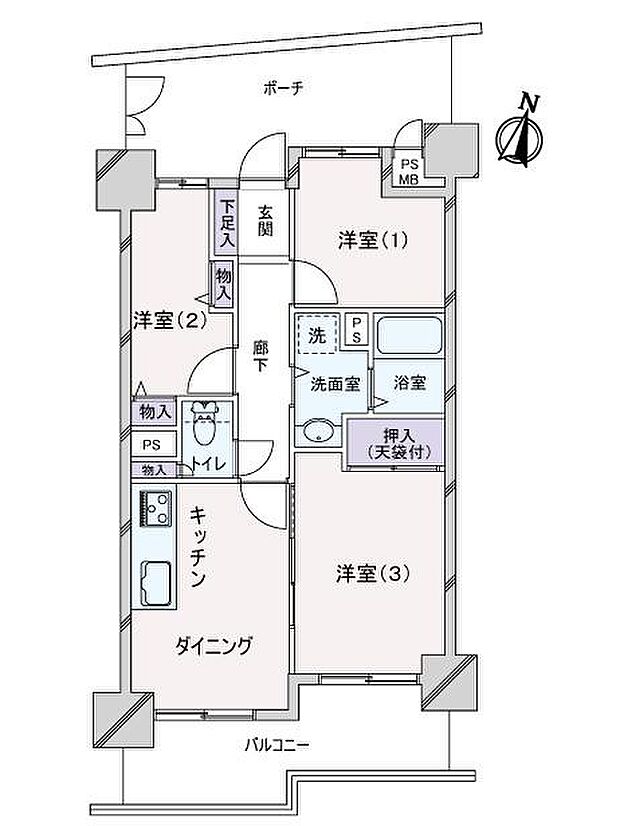 ライオンズマンション多摩川緑地(3DK) 3階の間取り