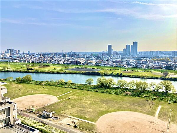 ジョギングやワンちゃんのお散歩が楽しめる多摩川緑地（徒歩3分　240m）