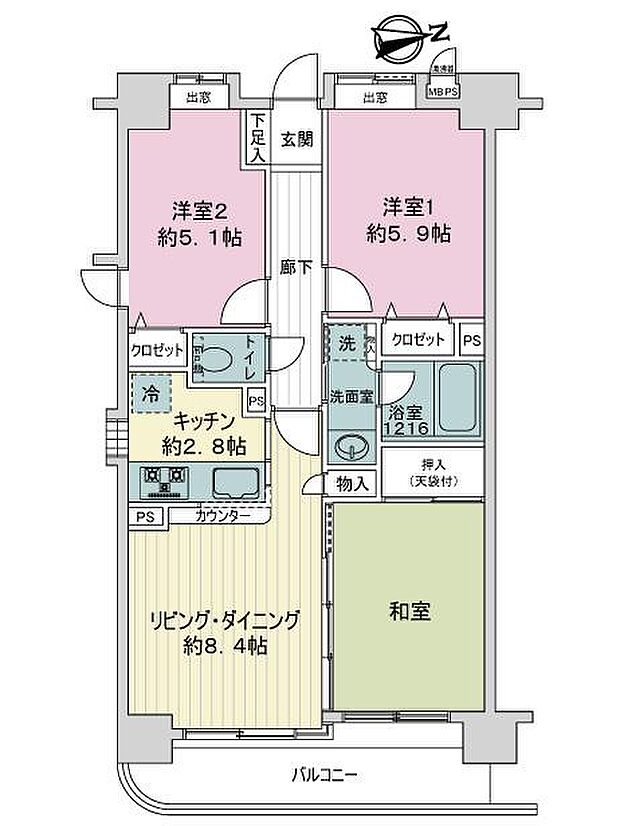 ライオンズマンション横浜白楽(3LDK) 2階の間取り