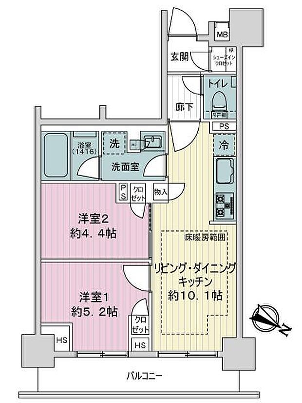 オープンレジデンシア横浜(2LDK) 3階の間取り