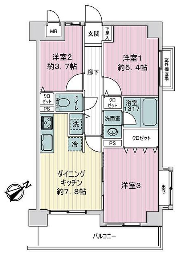 ナイスアーバン南太田三春台(3DK) 4階の間取り