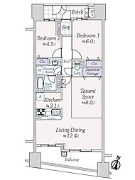 ブランピエール壱番館 2LDKの間取図画像