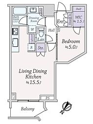 パークタワー勝どきミッド 1LDKの間取り