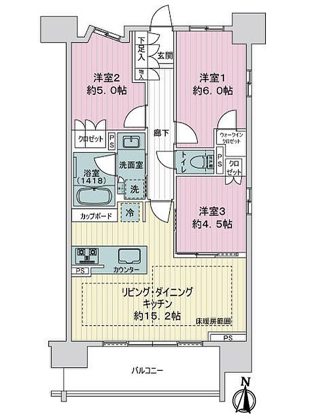 オープンレジデンシア名古屋菊井通(3LDK) 3階の間取り