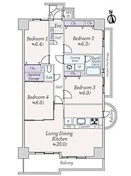 ライオンズマンション若江東参番館 4LDKの間取図画像