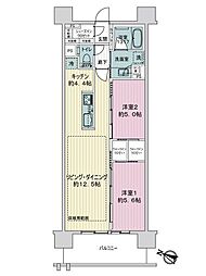 プラウドタワー本町二丁目 2LDKの間取り