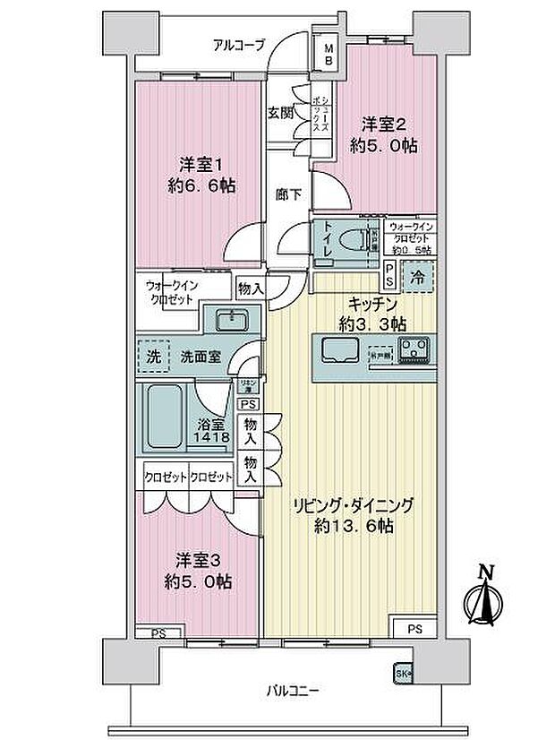 ザ・パークハウス桜坂サンリヤン(3LDK) 8階の間取り