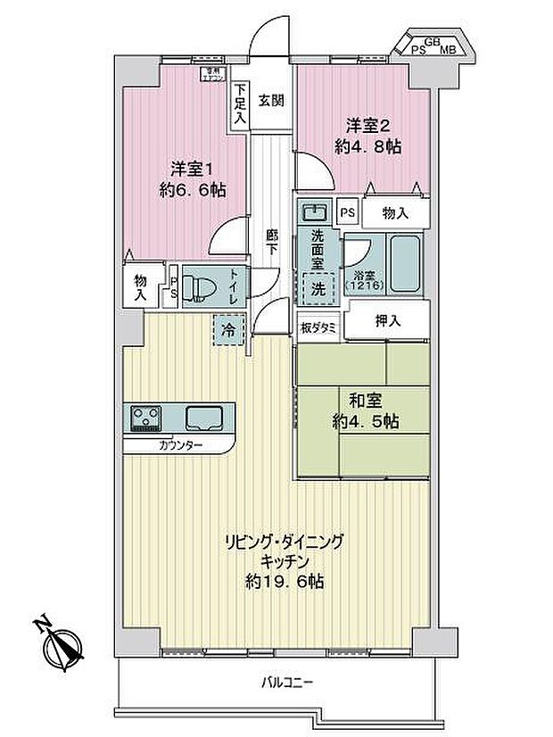 サンハイツ宝塚(3LDK) 2階の間取り