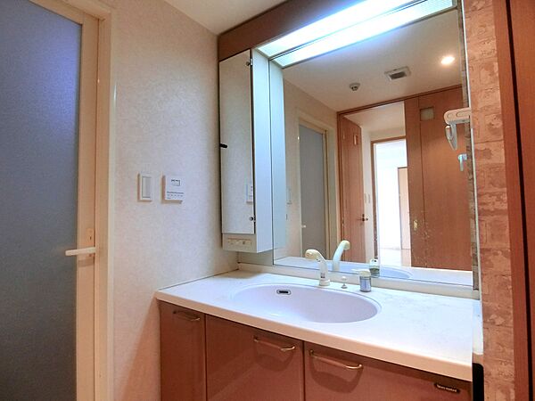 シャワー付洗面化粧台です。ボウル下部収納があり、洗面用品をまとめることができます。